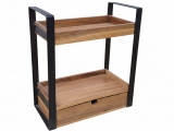 Ultimate Acacia Wood and Iron 2-Tier Organizer Shelf with Built-in Drawer